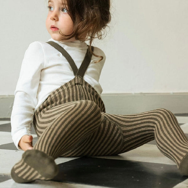 Silly Silas Unisex Tights with Braces (Seaweed Brown + Peanut Striped)