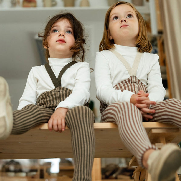 Silly Silas Unisex Tights with Braces (Seaweed Brown + Peanut Striped)