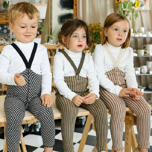 Silly Silas Footless Cotton Tights with Braces (Granola + Cream Striped)