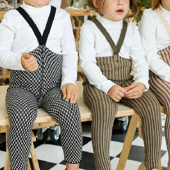 Silly Silas Footless Cotton Tights with Braces (Black + White Checked)