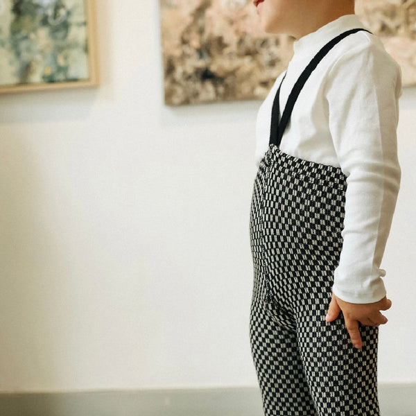 Silly Silas Unisex Cotton Tights with Braces (Black + White Checked)