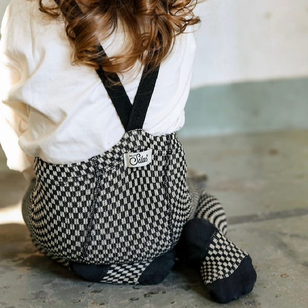 Silly Silas Unisex Cotton Tights with Braces (Black + White Checked)