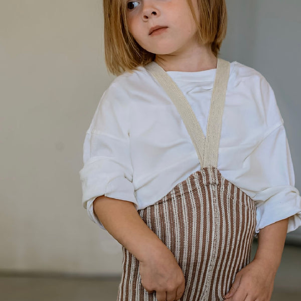 Silly Silas Footless Cotton Tights with Braces (Granola + Cream Striped)