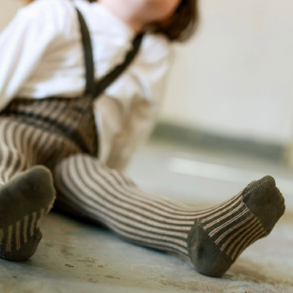 Silly Silas Unisex Tights with Braces (Seaweed Brown + Peanut Striped)