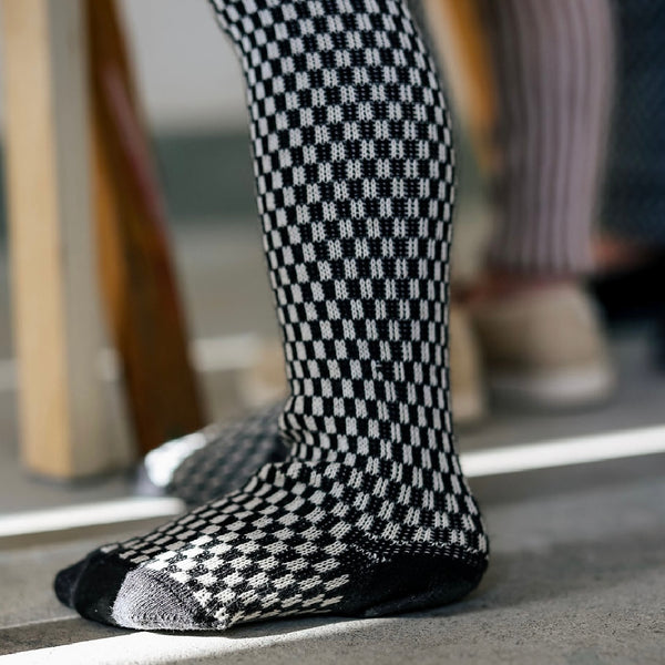 Silly Silas Unisex Cotton Tights with Braces (Black + White Checked)