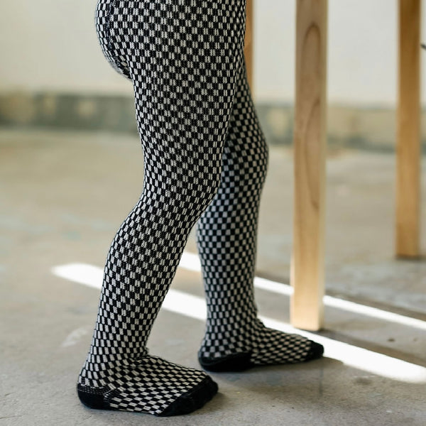 Silly Silas Unisex Cotton Tights with Braces (Black + White Checked)