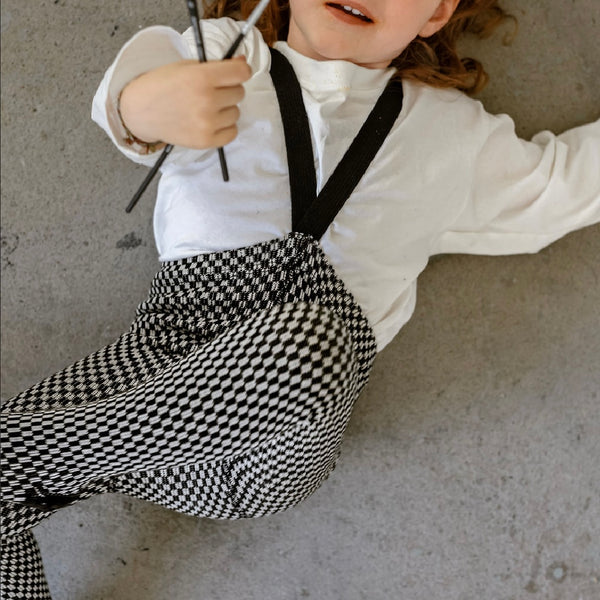 Silly Silas Unisex Cotton Tights with Braces (Black + White Checked)