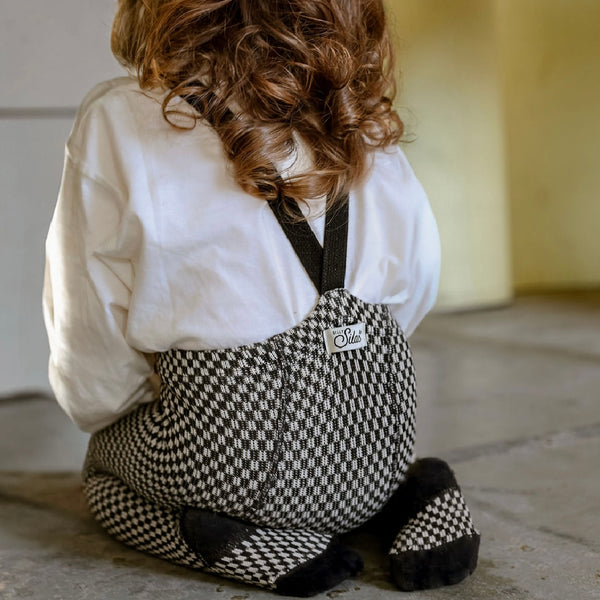 Silly Silas Unisex Cotton Tights with Braces (Black + White Checked)