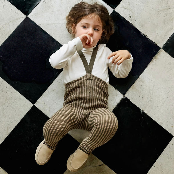 Silly Silas Unisex Tights with Braces (Seaweed Brown + Peanut Striped)