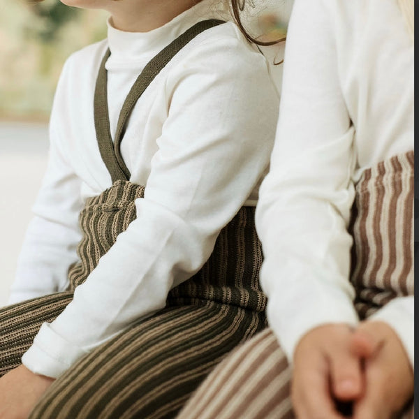 Silly Silas Unisex Tights with Braces (Seaweed Brown + Peanut Striped)