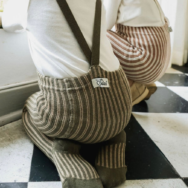 Silly Silas Unisex Tights with Braces (Seaweed Brown + Peanut Striped)