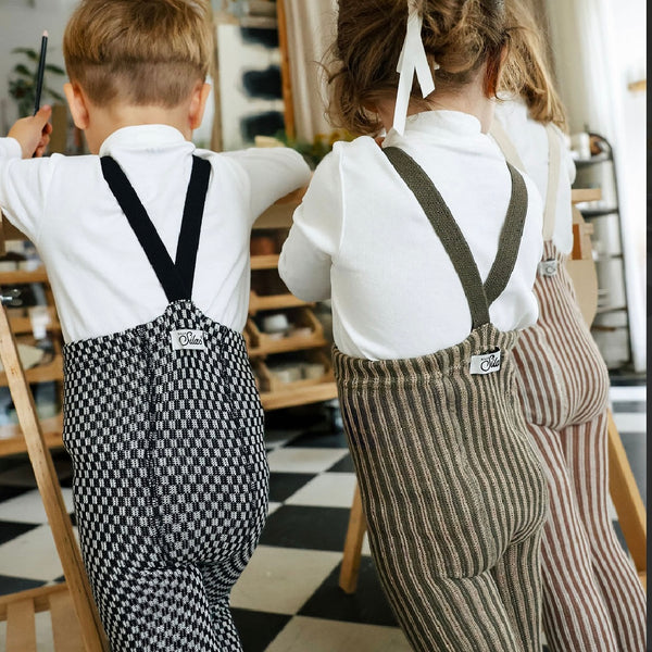 Silly Silas Footless Cotton Tights with Braces (Black + White Checked)