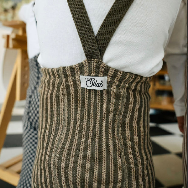 Silly Silas Unisex Tights with Braces (Seaweed Brown + Peanut Striped)