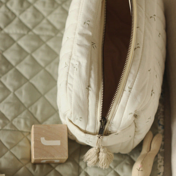 Cotton Quilted Nappy Pouch Wash Bag (Nettle Scatter)