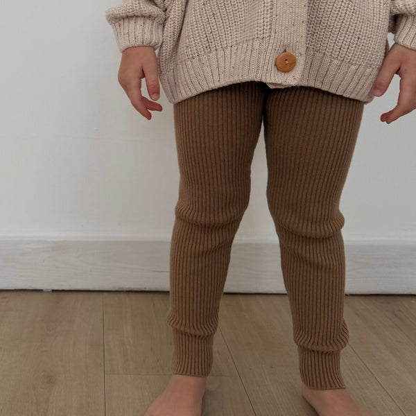 Noa Cotton Ribbed Knit Leggings (Latte)