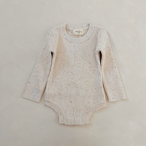 Noa Cotton Rib Knit Baby Bodysuit (Cocoa Flecked)