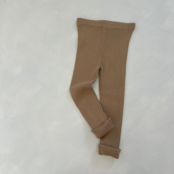 Noa Cotton Ribbed Knit Leggings (Latte)