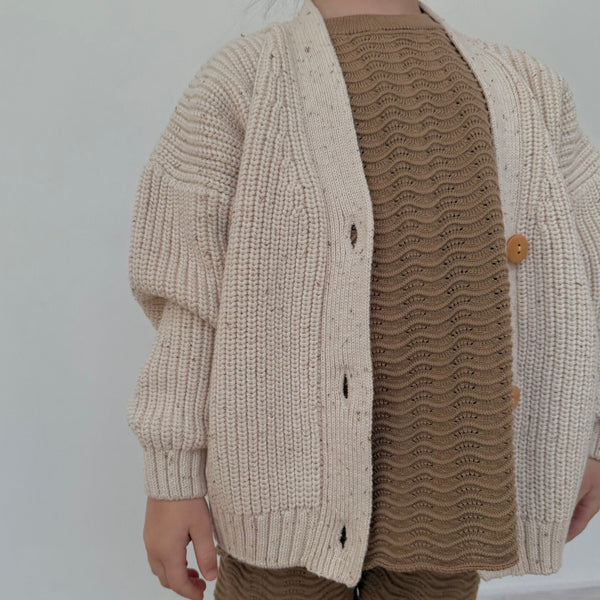 Avery Cocoa Flecked Chunky Knit Oversize Cardigan