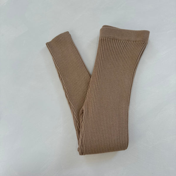 Noa Cotton Ribbed Knit Leggings (Latte)