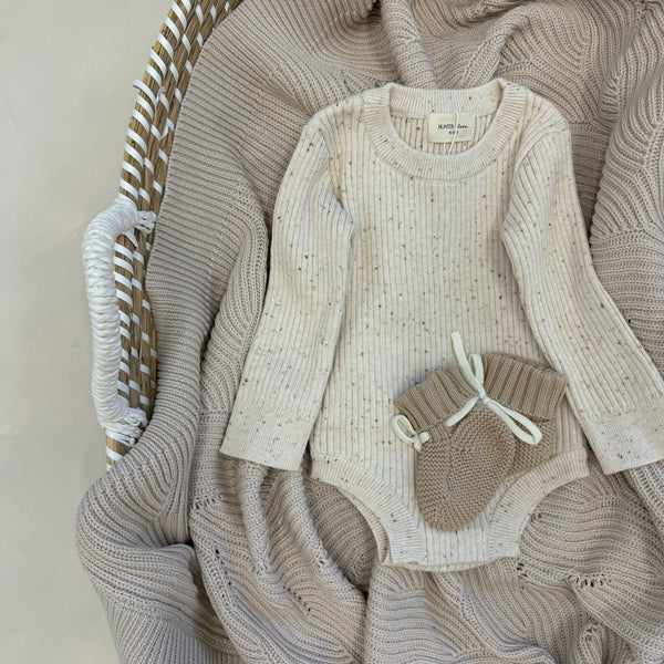 Noa Cotton Rib Knit Baby Bodysuit (Cocoa Flecked)