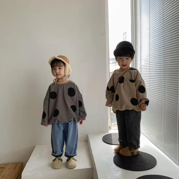 Otis Oversize Dot Pocket Fleece Lined Sweatshirt (Beige)