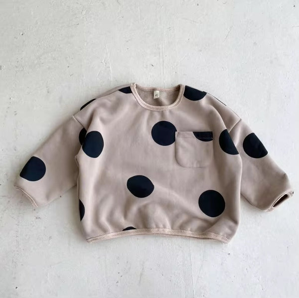 Otis Oversize Dot Pocket Fleece Lined Sweatshirt (Beige)