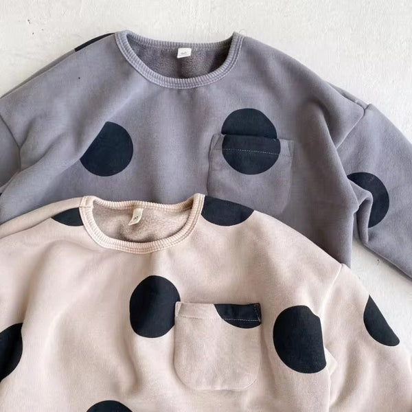 Otis Oversize Dot Pocket Fleece Lined Sweatshirt (Beige)