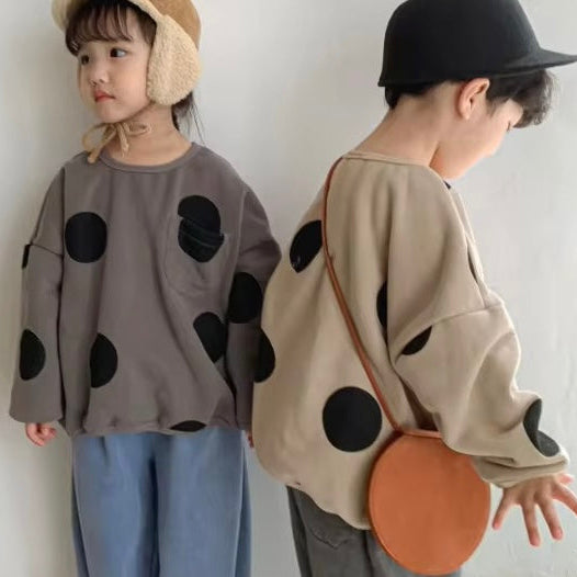 Otis Oversize Dot Pocket Fleece Lined Sweatshirt (Beige)