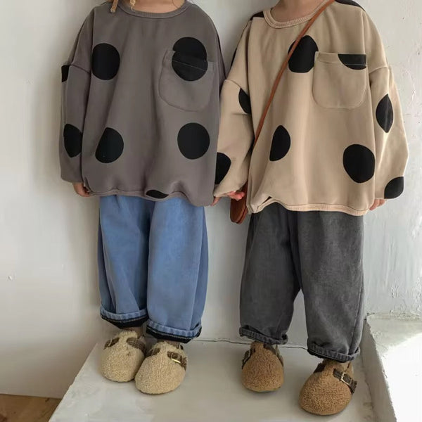 Otis Oversize Dot Pocket Fleece Lined Sweatshirt (Beige)