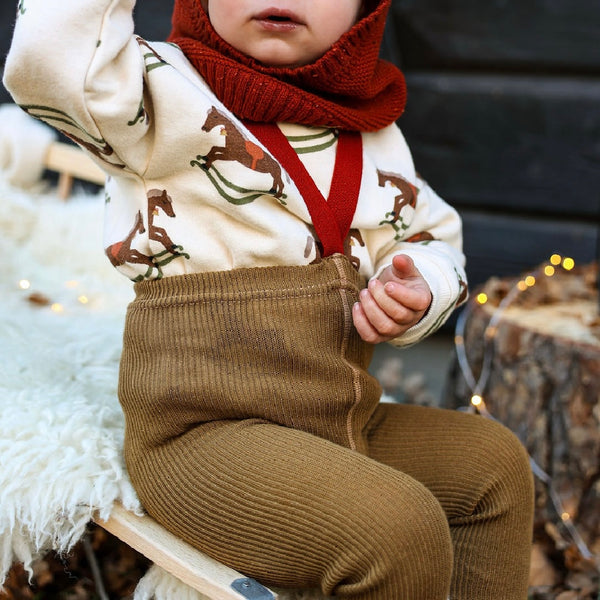 Silly Silas Footless Festive Tights with Braces (Acorn Brown + Maple Leaf)