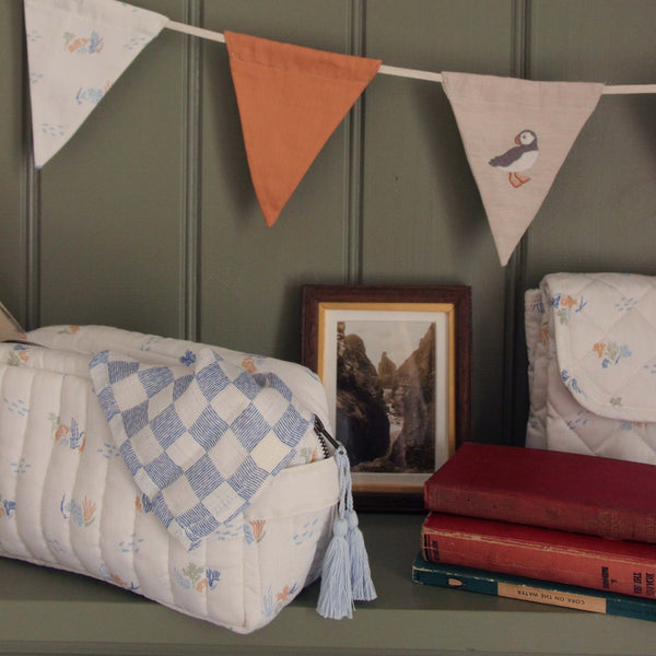 Cotton Quilted Nappy Pouch or Wash Bag (Coastline)