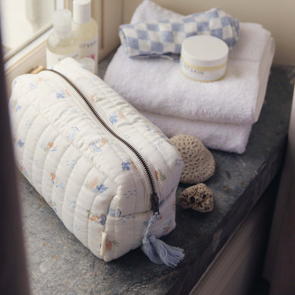 Cotton Quilted Nappy Pouch or Wash Bag (Coastline)