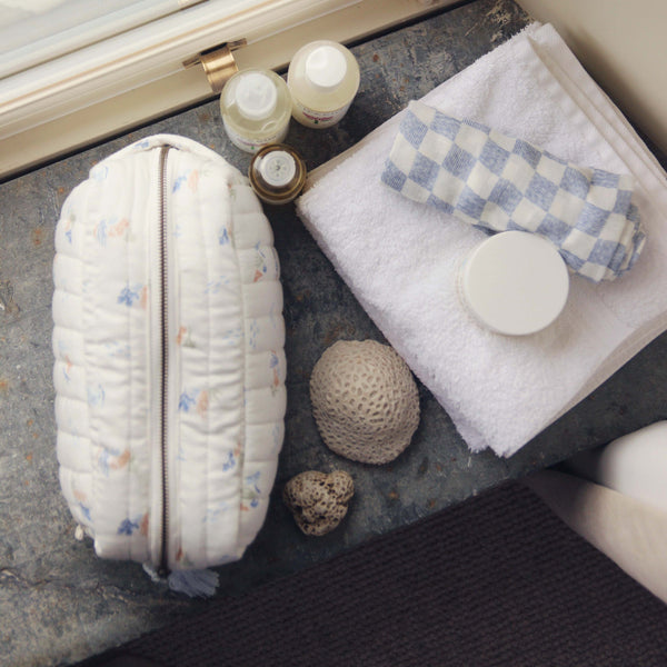 Cotton Quilted Nappy Pouch or Wash Bag (Coastline)