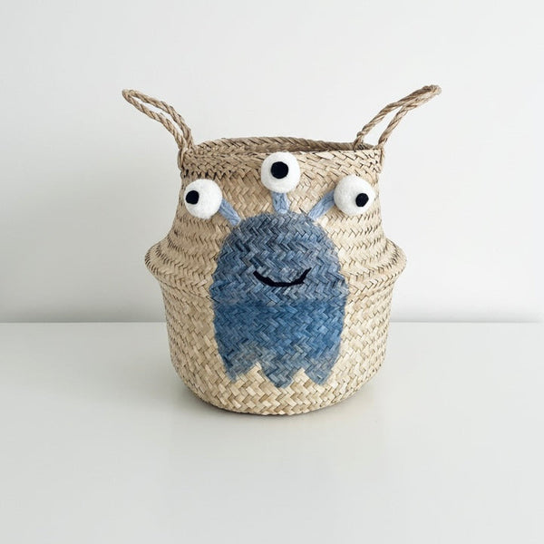 Blue Alien Handwoven Toy Storage Basket (Large)