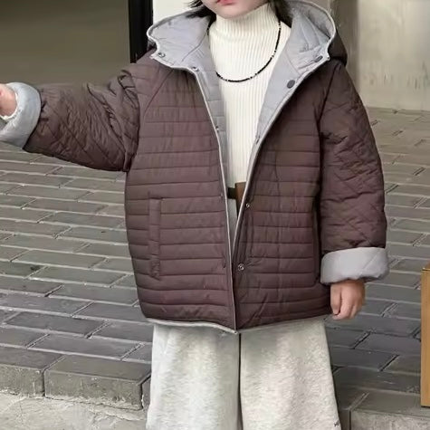 Willba Cocoon Reversible Quilted Hooded Coat (Grey/Fawn)
