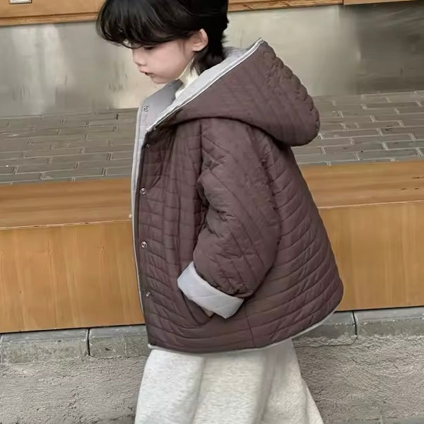 Willba Cocoon Reversible Quilted Hooded Coat (Grey/Fawn)