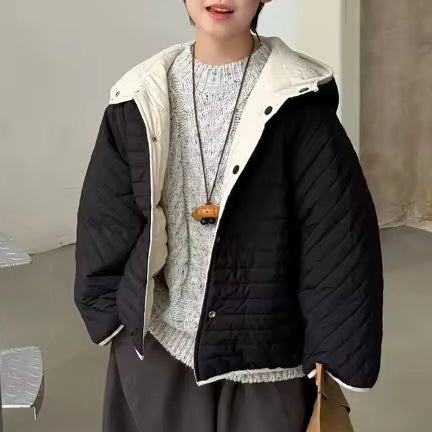 Willba Cocoon Reversible Quilted Hooded Coat (Black/Milk)