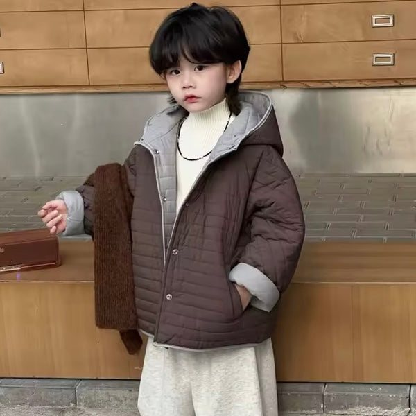 Willba Cocoon Reversible Quilted Hooded Coat (Grey/Fawn)