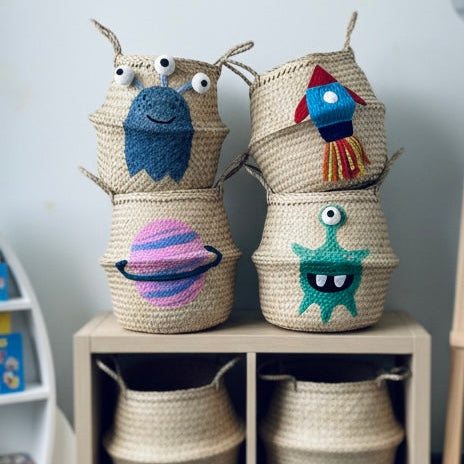 Pink Planet Handwoven Toy Storage Basket (Large)