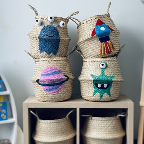 Blue Alien Handwoven Toy Storage Basket (Large)