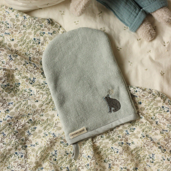 Bear Print Organic Cotton Bath Mitt