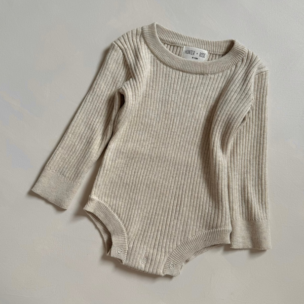 Noa Cotton Rib Knit Baby Bodysuit (Wheat)