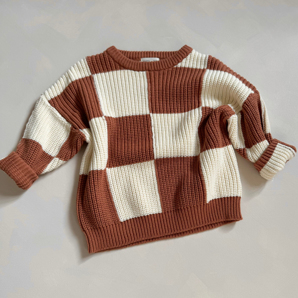 Aspen Checkerboard Chunky Knit Oversized Jumper (Cinnamon)