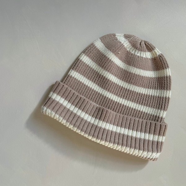 Noa Striped Chunky Knit Beanie Hat (Fawn)