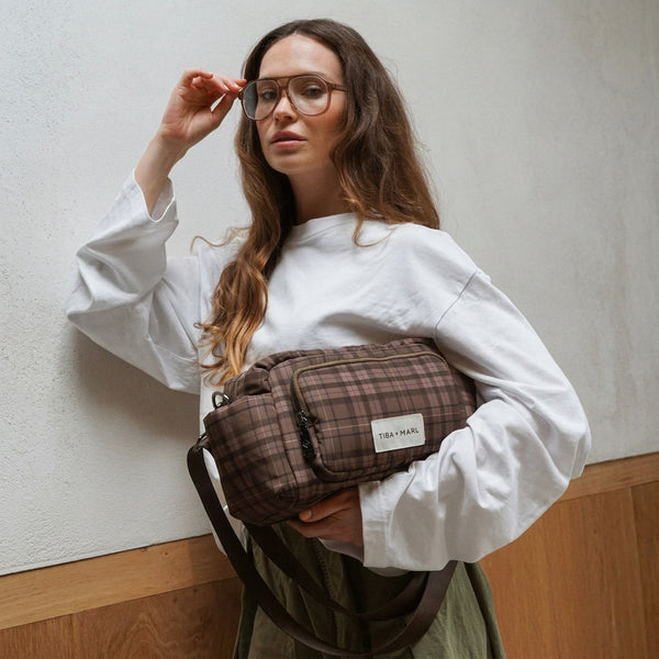 Inka Buggy Changing Bag Organiser (Brown Tonal Tartan Print)