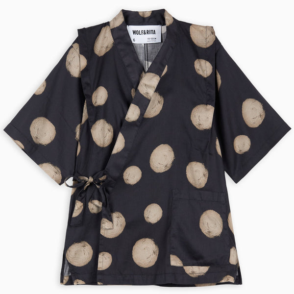 Jinbei Polk Dot Kimono Shirt and Shorts Set (Polka Black)
