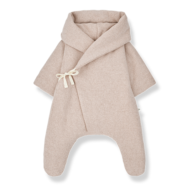 June Hooded Wrap-Over Pramsuit Babysuit (Nude)
