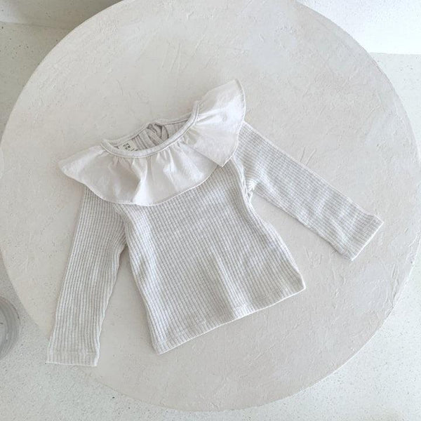 Maia Frilled Collar Long Sleeve Baby Top (Oat)