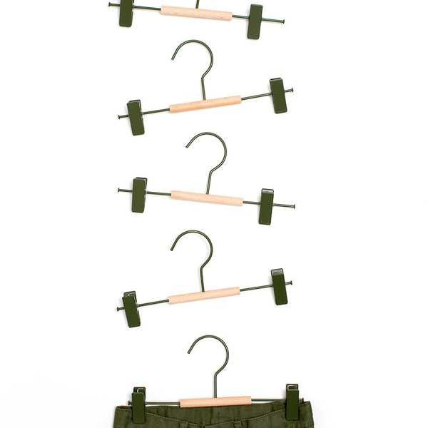 Kids Coated Wire Clip Hangers Set of 5 (Olive)