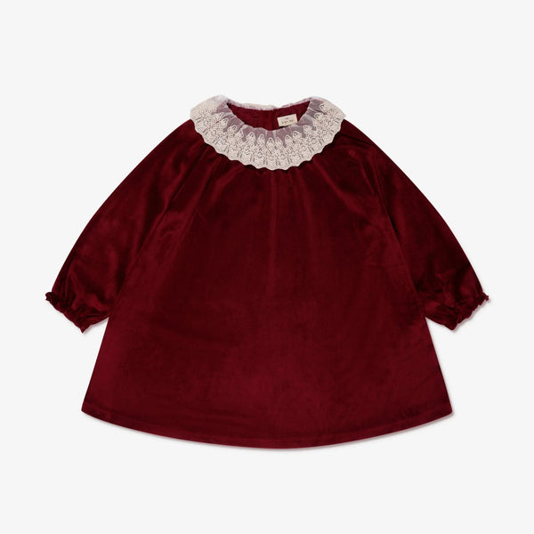 Venola Velvet Dress with Lace Collar (Red Dahlia)